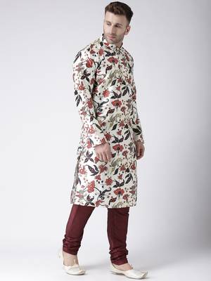 Maroon Printed Silk Blend Kurta Pajama 2