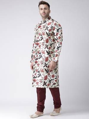 Maroon Printed Silk Blend Kurta Pajama 3