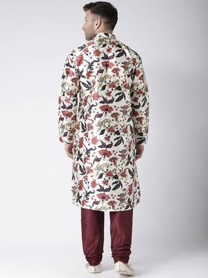 Maroon Printed Silk Blend Kurta Pajama 4