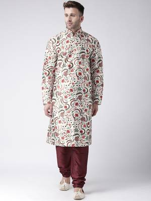 Maroon Printed Silk Blend Kurta Pajama 1