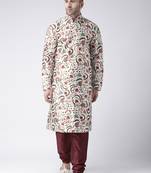 Maroon Printed Silk Blend Kurta Pajama