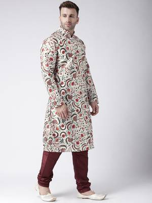 Maroon Printed Silk Blend Kurta Pajama 2