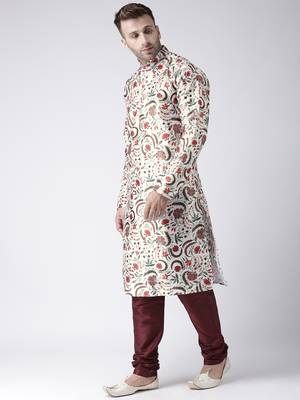 Maroon Printed Silk Blend Kurta Pajama 3