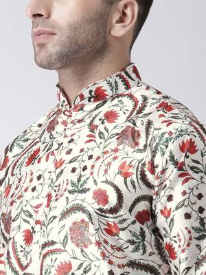 Maroon Printed Silk Blend Kurta Pajama 5