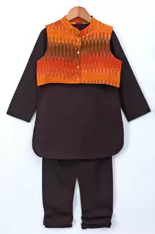 Black plain polyester kids kurta with pyjama