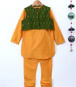 Gold plain polyester kids kurta with pyjama