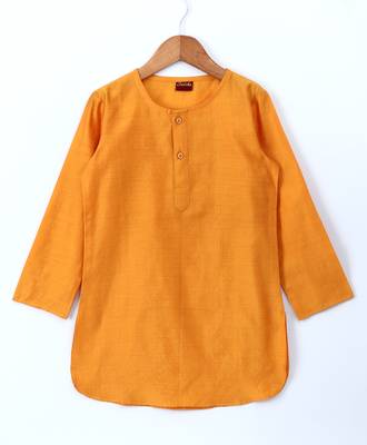 Gold plain polyester kids kurta with pyjama 3