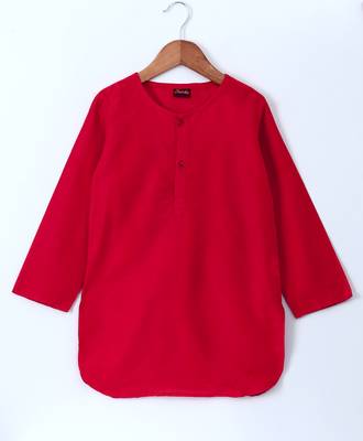 Red plain polyester kids kurta with pyjama 3
