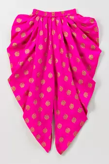 Green printed top with pink foil print dhoti