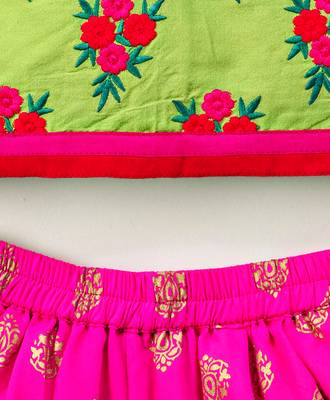 Green printed top with pink foil print dhoti 5