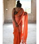 Orange hand made cotton saree with blouse
