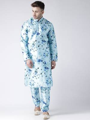 Blue printed silk blend kurta pajama 1