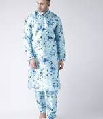 Blue printed silk blend kurta pajama