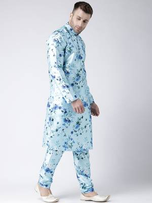 Blue printed silk blend kurta pajama 2