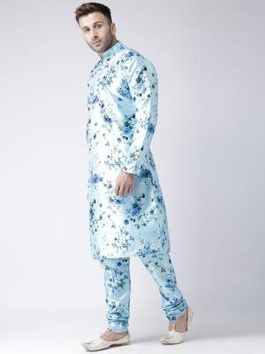 Blue printed silk blend kurta pajama 3