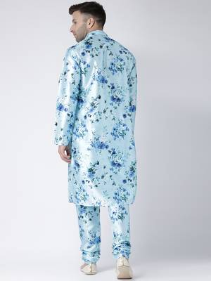 Blue printed silk blend kurta pajama 4