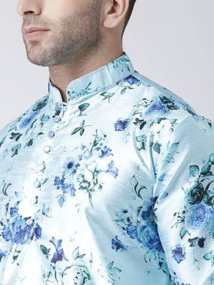 Blue printed silk blend kurta pajama 5