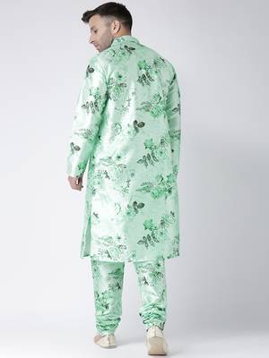 Green Printed Silk Blend Kurta Pajama 4