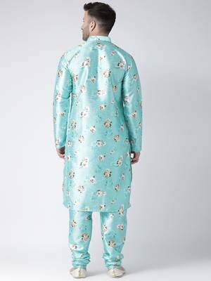 Blue Printed Silk Blend Kurta Pajama 3