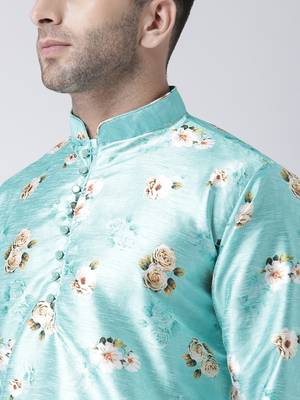 Blue Printed Silk Blend Kurta Pajama 4