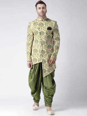 Yellow Printed Polyester Indo Western Dresses 1