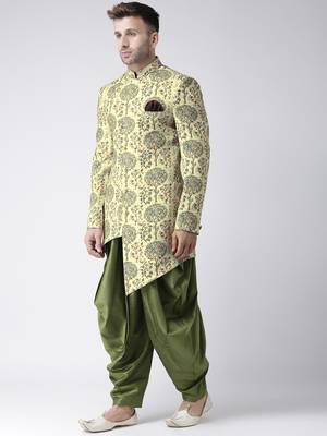 Yellow Printed Polyester Indo Western Dresses 2