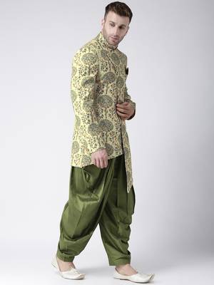 Yellow Printed Polyester Indo Western Dresses 3