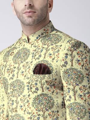 Yellow Printed Polyester Indo Western Dresses 5