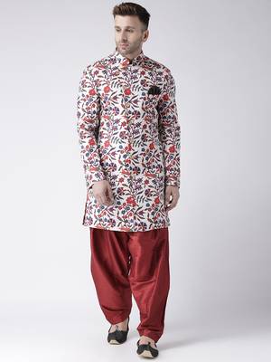 White Printed Polyester Indo Western Dresses 1