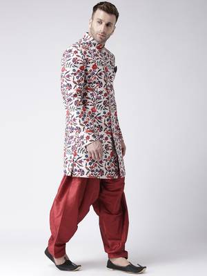 White Printed Polyester Indo Western Dresses 3