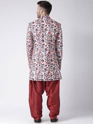 White Printed Polyester Indo Western Dresses 4
