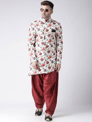 White Printed Polyester Indo Western Dresses 1