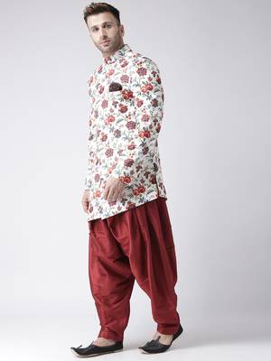 White Printed Polyester Indo Western Dresses 3