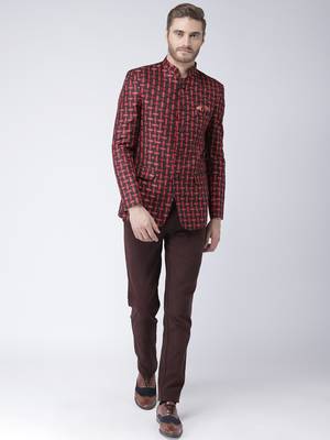 Maroon Printed Polyester Bandhgala Suit 2