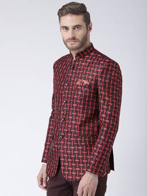 Maroon Printed Polyester Bandhgala Suit 3