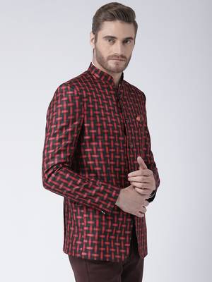 Maroon Printed Polyester Bandhgala Suit 4