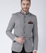 Grey Printed Polyester Bandhgala Suit