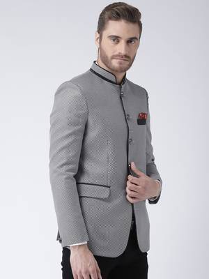 Grey Printed Polyester Bandhgala Suit 3