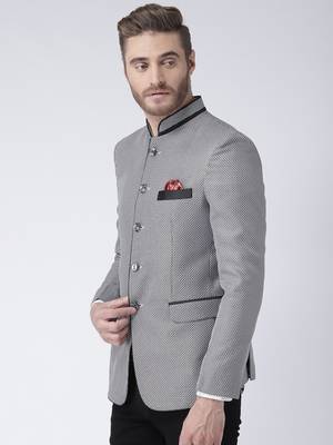 Grey Printed Polyester Bandhgala Suit 4