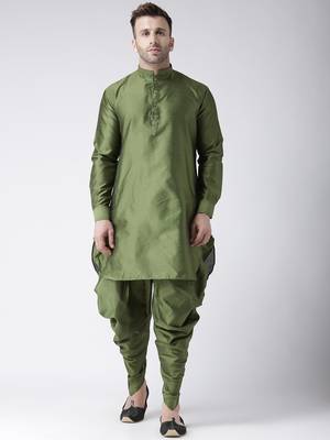 Green plain dupion dhoti kurta 1