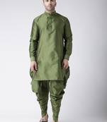 Green plain dupion dhoti kurta