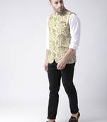 Yellow Printed Polyester Nehru Jacket