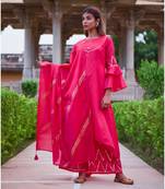 Rani Pink Pants  Kurta & Dupatta Set
