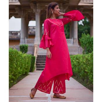 Rani Pink Pants  Kurta & Dupatta Set 3