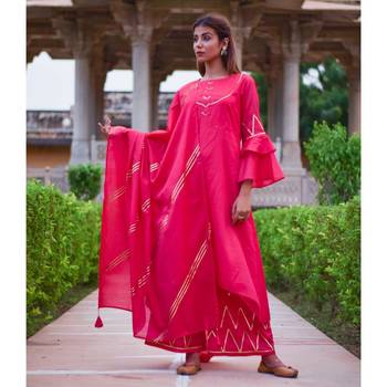 Rani Pink Pants  Kurta & Dupatta Set 5