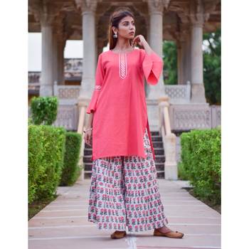 Set Of Multi Color Floral Print Garara and Pink  Kurta 1