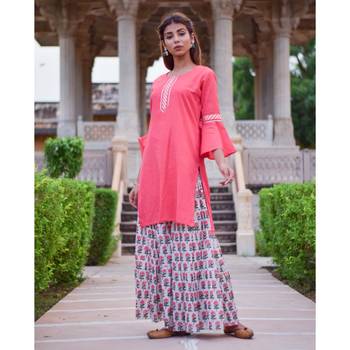 Set Of Multi Color Floral Print Garara and Pink  Kurta 2
