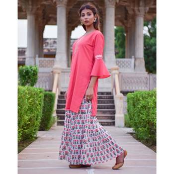 Set Of Multi Color Floral Print Garara and Pink  Kurta 3