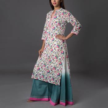 Set of Floral print Kurta with Shaded Palazzo & Dupatta 3
