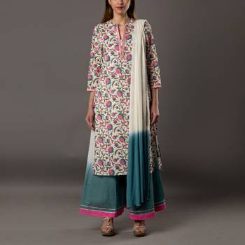 Set of Floral print Kurta with Shaded Palazzo & Dupatta 5